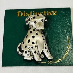 Silver Dalmatian Dog Brooch with Black Spots